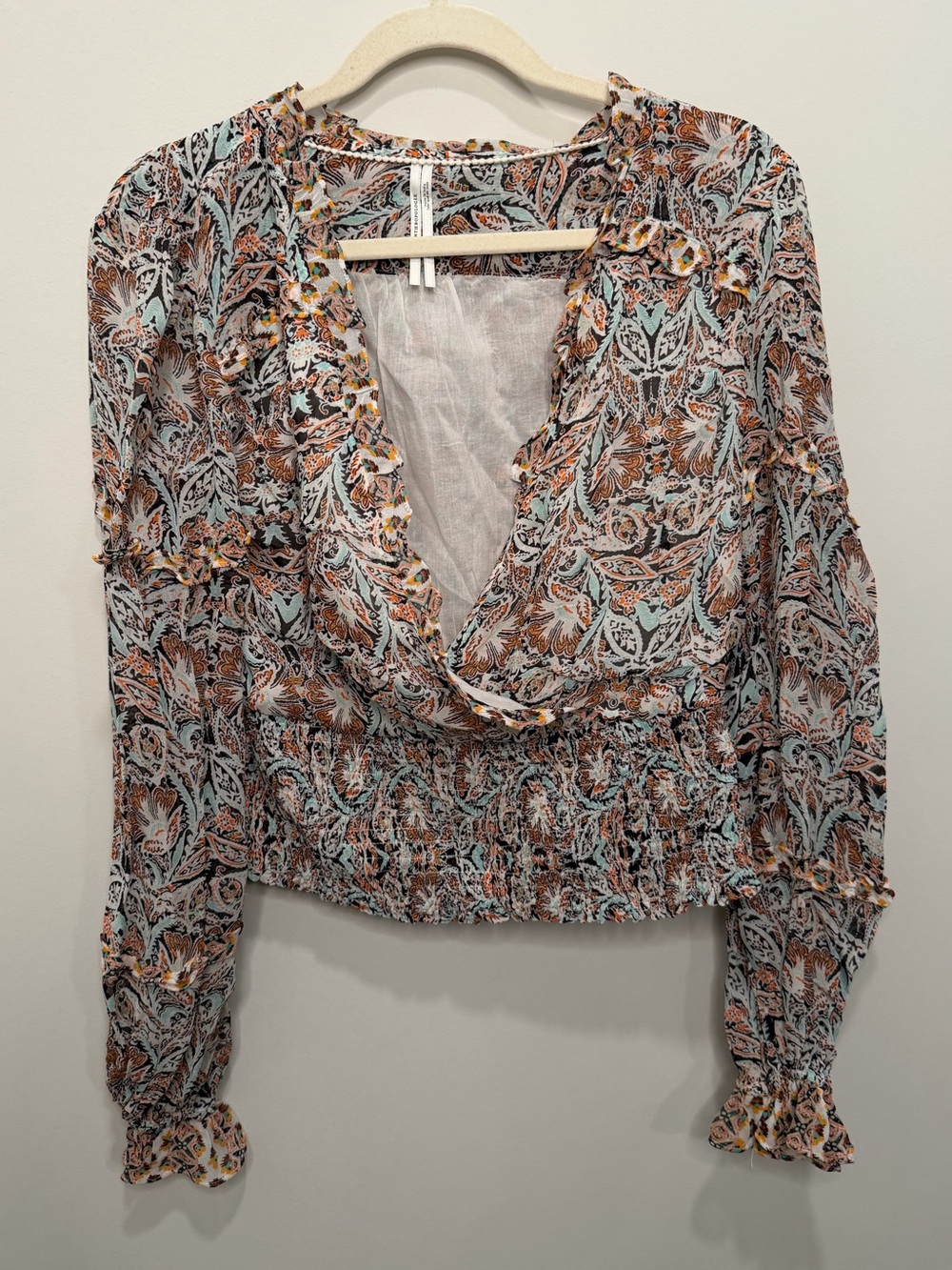 Anthropologie Paisley Ruffle Smocked Waist Blouse Size Small